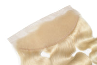 blonde waved human hair frontals with a white background