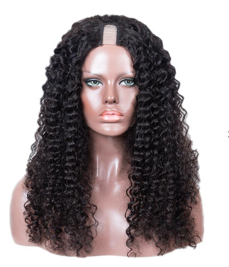 Natural black curly human hair half wig by Kingdom Krowns showcasing a textured fall hairstyle