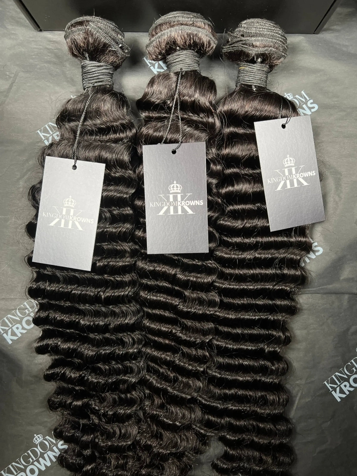 Kingdom Krowns natural black virgin human hair bundle deal with branded labels