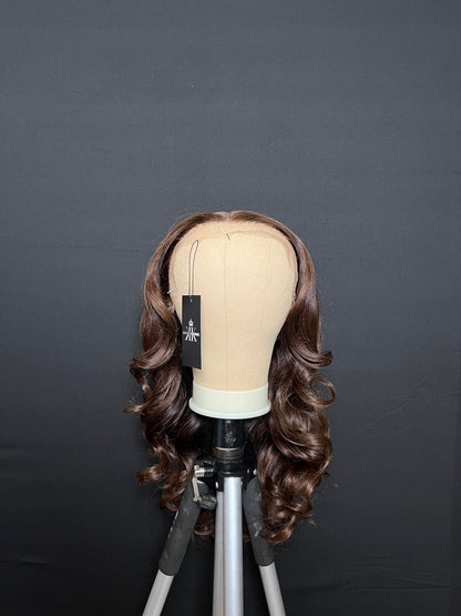 Fully styled chocolate brown wig by Kingdom Krowns