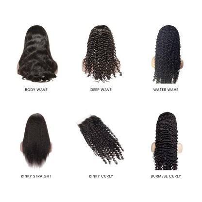 Comparison of different human hair wave and style types on a white background.