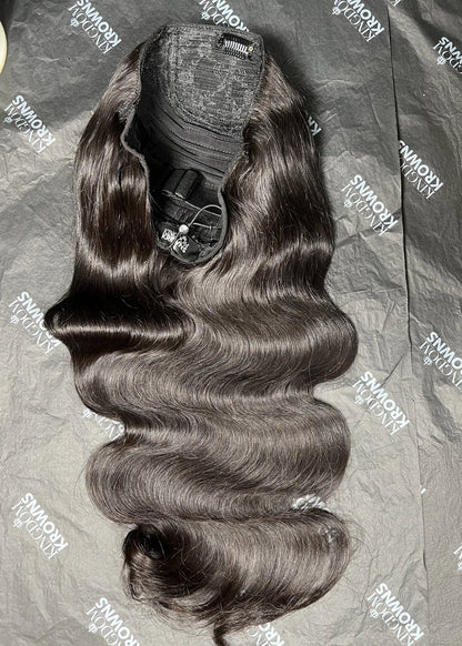 Hair extensions on a branded surface