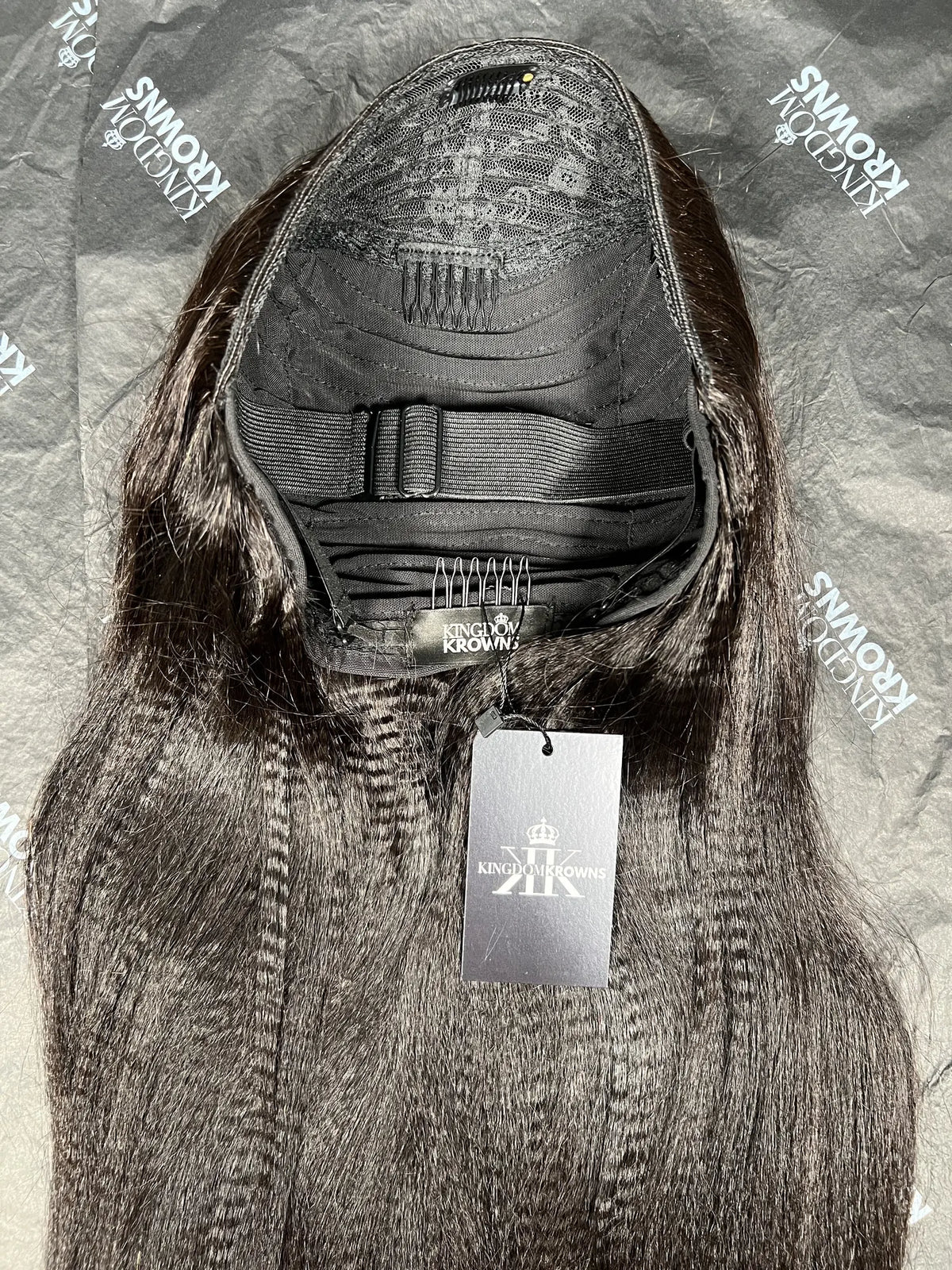 Additional product view of a natural black human hair half wig or U-part wig